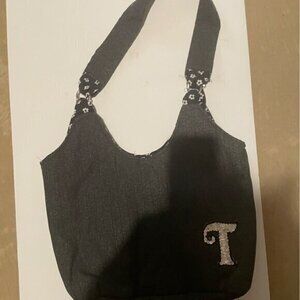 Black Denim Large Handbag “initial T”